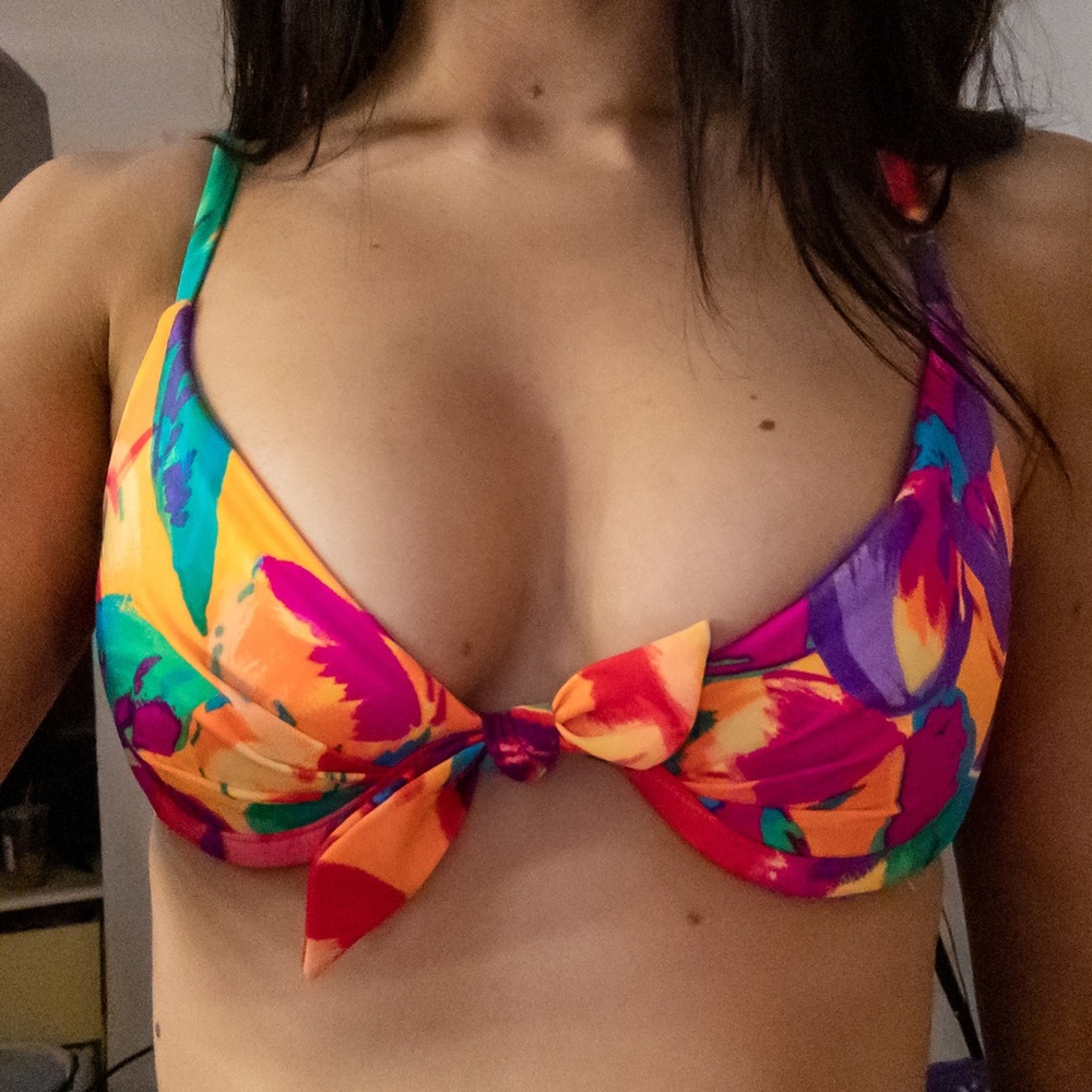 Vintage Tropical Print Bikini Top